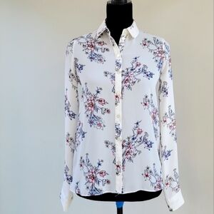 Primark Floral Ivory Button Down Blouse Shirt Top Size 0